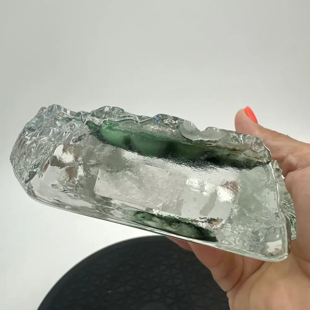 Vintage Clear Glass with Green Sea Turtles Paperweight